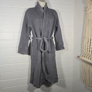 Brooklinen Dreamweave Waffle Robe Small Gray 100% Turkish Cotton Luxury Lounge